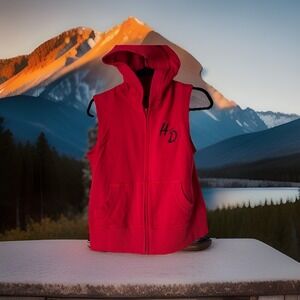 Harley Davidson Women's Medium/M Hooded Sleeveless Hoodie Vest Red 100% Cotton